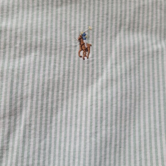 Ralph Lauren Classic Fit Green & White Striped Button-Down Shirt XL - Picture 2 of 7